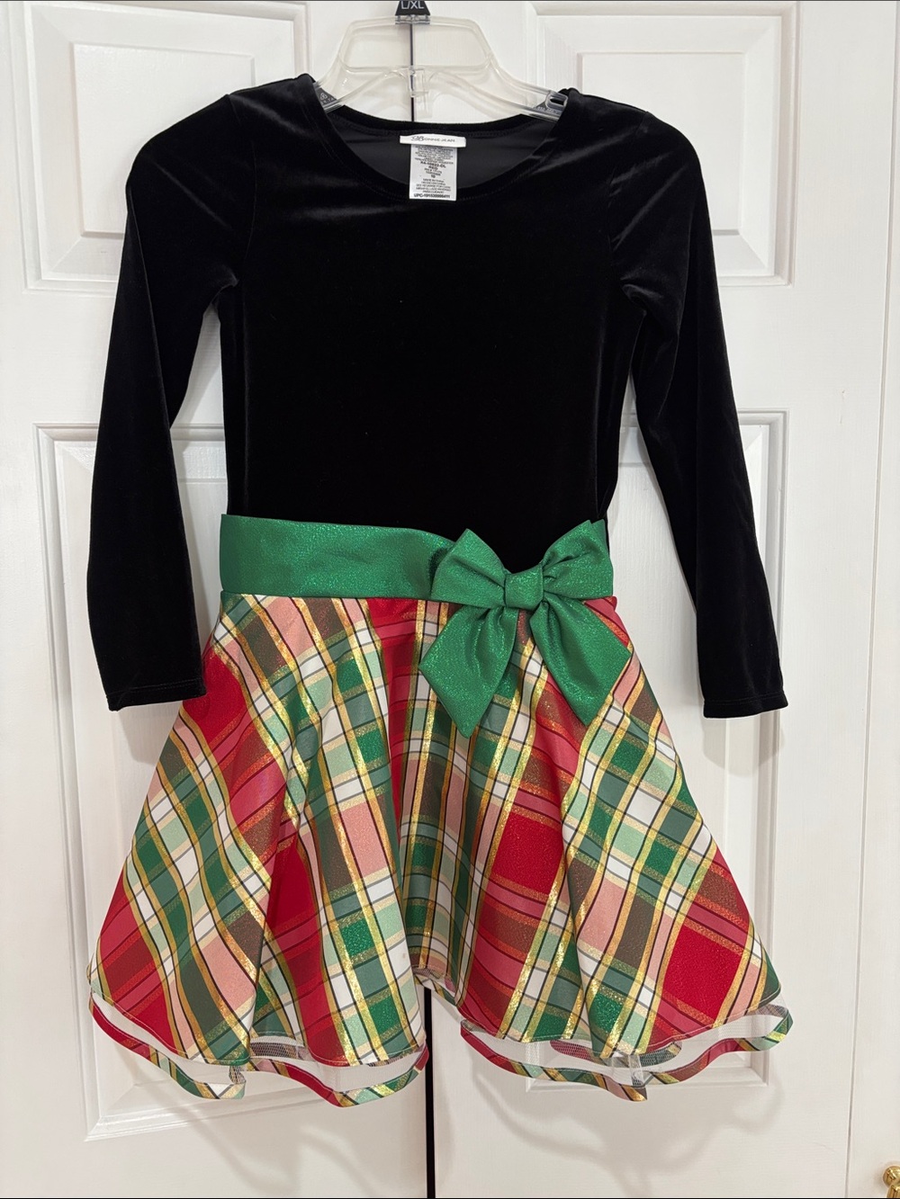 Bonnie Jean Black Velvet Metallic Tartan Plaid Holiday Dress Girls Size 10 EUC